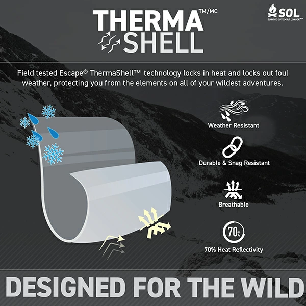 SOLのエスケープビビィ XLの素材には、42gs／mポリエチレン不織布アルミ蒸着加工を採用