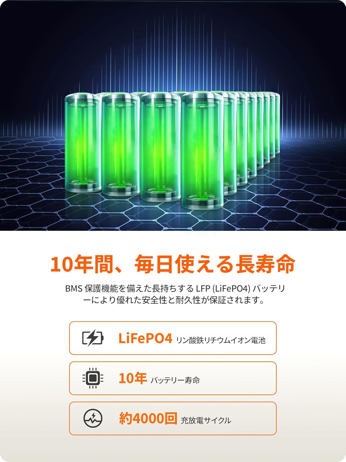 Jackeryのポータブル電源240 Newは、リン酸鉄リチウムイオン電池をバッテリーに採用