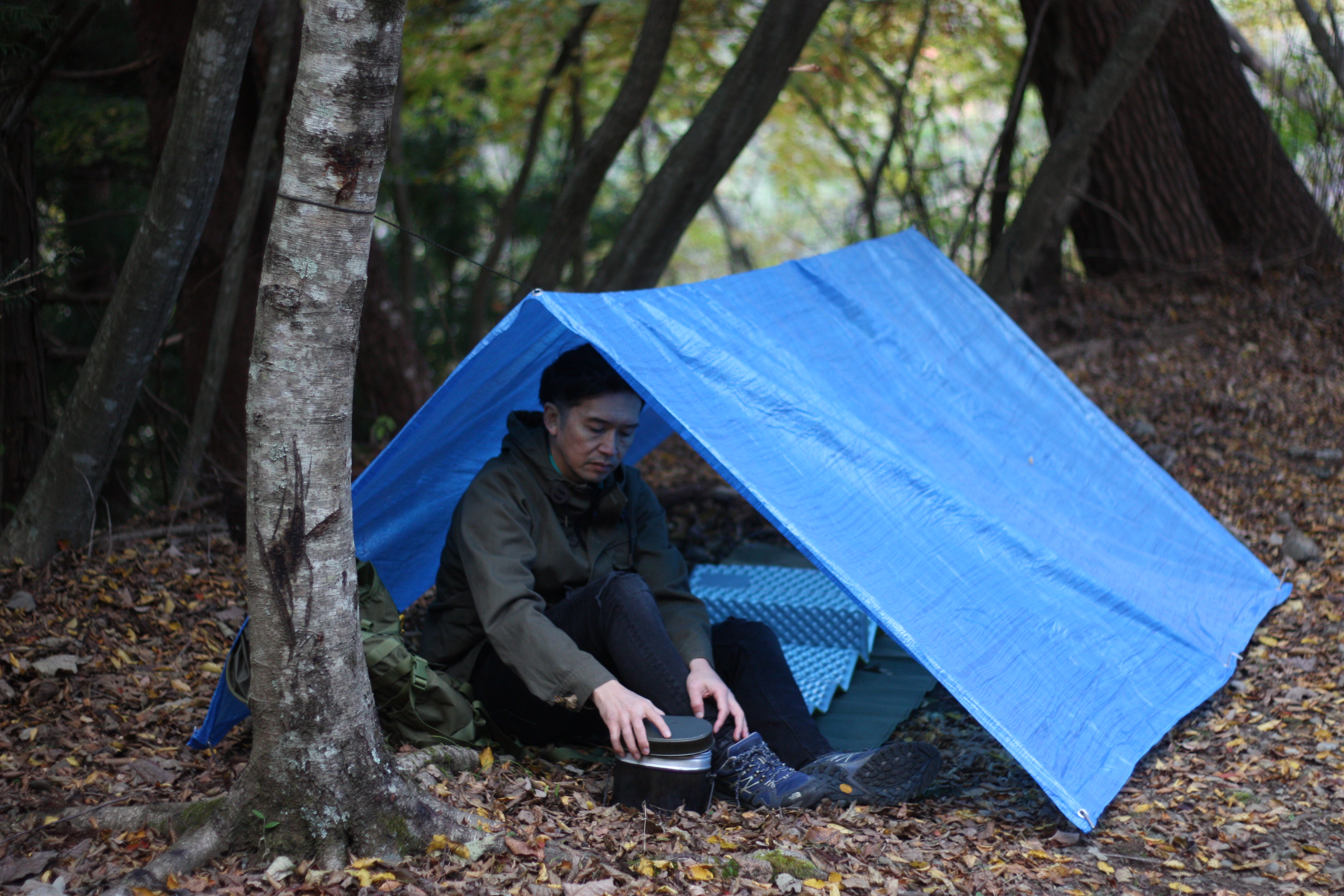 筆者が防災キャンプをしているところ