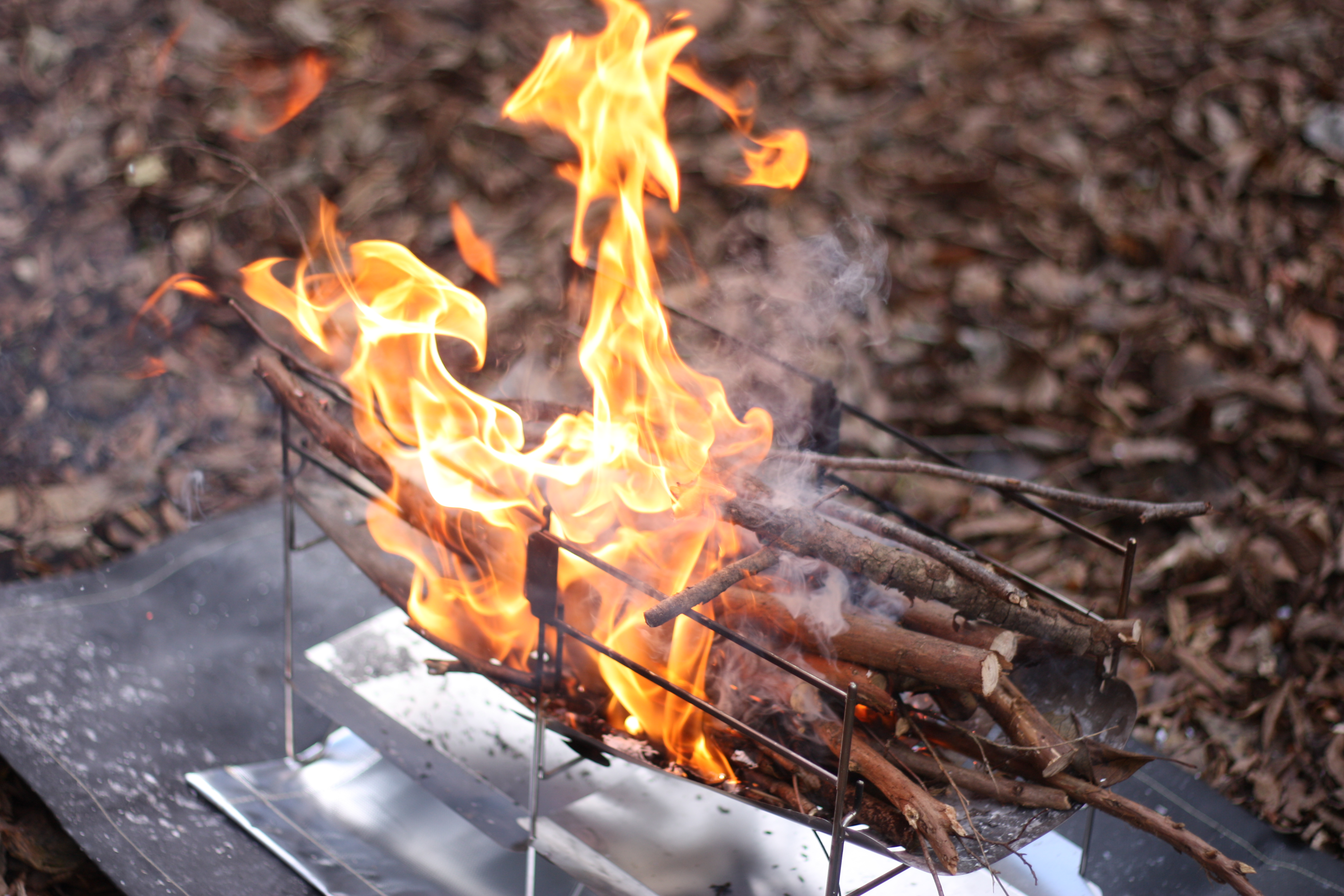 筆者が焚き火をしているところ